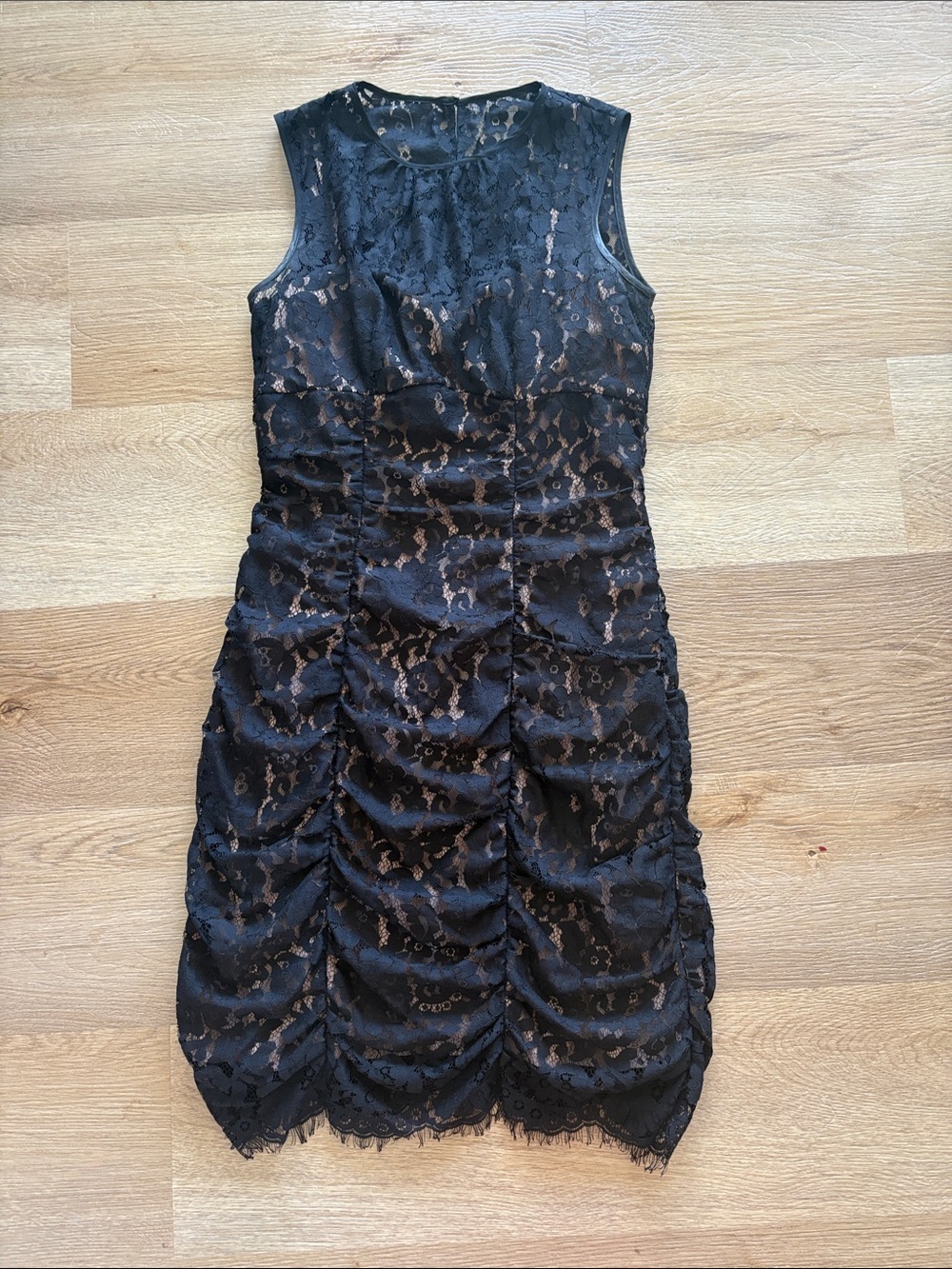 Eliza J Black Lace Ruched Midi Dress